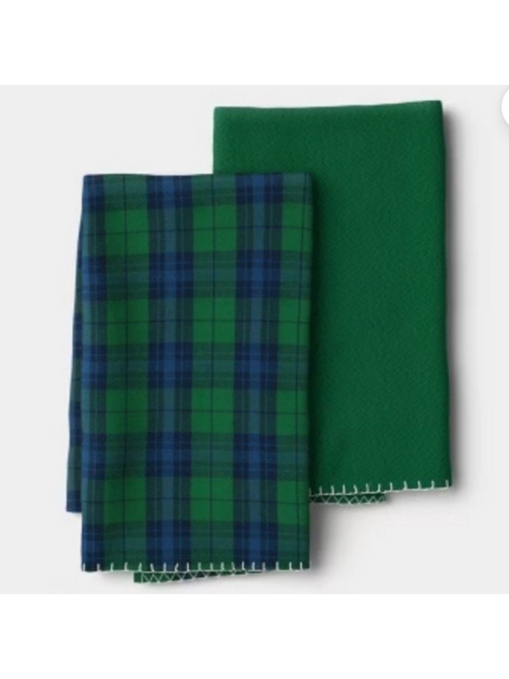 NWT Threshold Kitchen Towels Cotton 2 Towels Green; Blue & Green Plaid